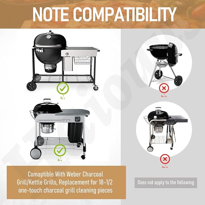 18-1/2-Inch Grills One-Touch Cleaning System Kit, for Weber 7443 90719 Charcoal Grill/Kettle Grills Replacement Parts 7444, Easy to Install and Durable.