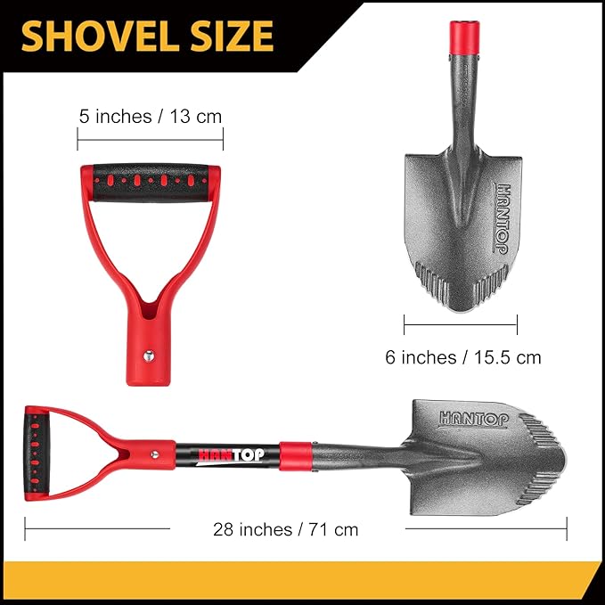 Mini Shovel Garden Small Digging Shovels with Fiberglass Handle for Digging, Camping, Survival, Kids, Car Use, 28 inches
