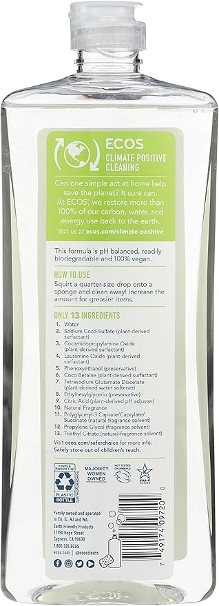 ECOS, Earth Friendly Products Dishmate Dishwashing Liquid Natural, Pear, 25 Fl Oz