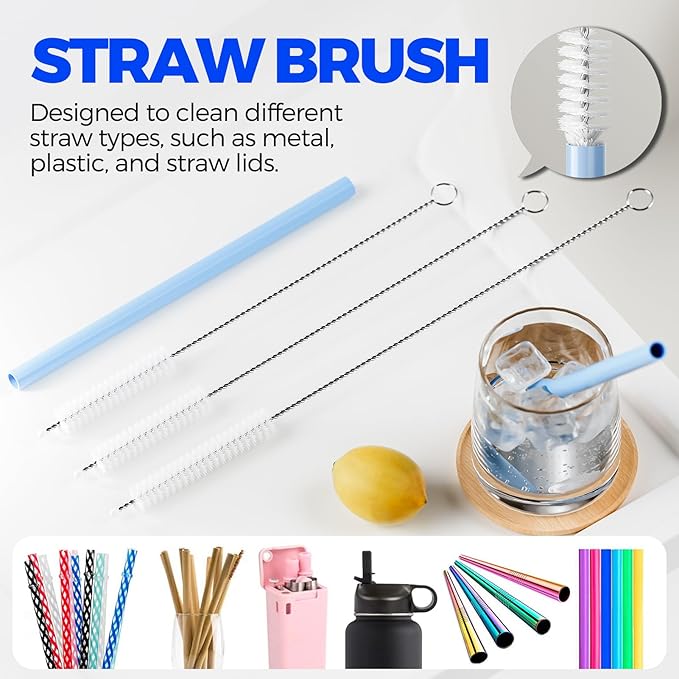 6 Pack Holikme 4 in 1 Cup Lid Cleaning Brush Set with 3 Straws, Multifunctional Bottle Brush, Silicone Cup Lid Gap Cleaner, Durable Bristle Crevice Cleaning Brush, Navy