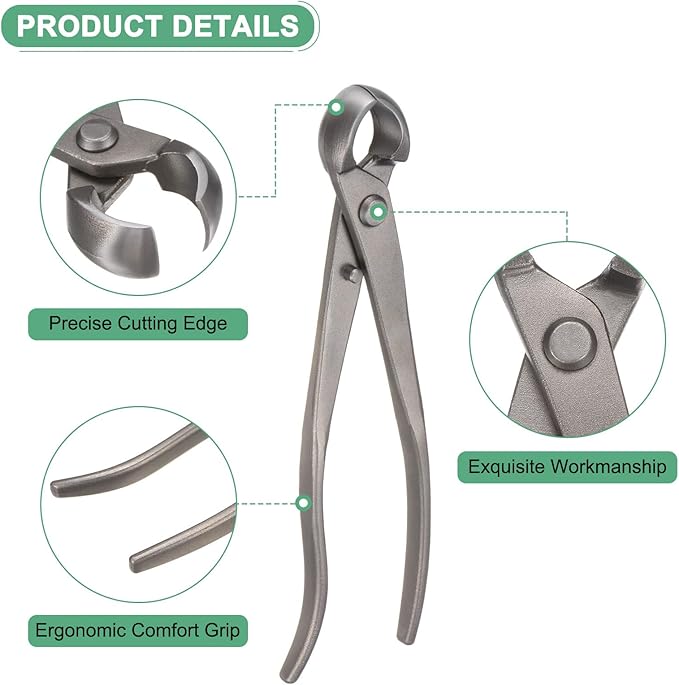 3Peice Bonsai Tool Set - 8.3 Inch High Carbon Steel Knob Concave Cutter, Bonsai Tree Plants Modeling Tools, Applying to Gardening Pruning Branches/Knobs/Tumors (210mm, Gray)