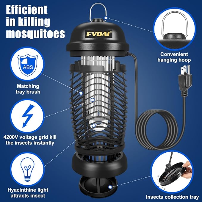 Bug Zapper Outdoor, Mosquito Zapper, Fly Zapper, Fly Traps, Mosquito Trap for Outdoor, 3 Prong Plug, ABS Plastic Outer