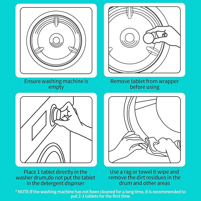 Y-Kelin Washing Machine Cleaner Tablets, 24 Pack - Up to 1 Year Supply, for HE Front & Top Load Washers, Septic Safe, Removes Odors & Residue, Fresh Scent