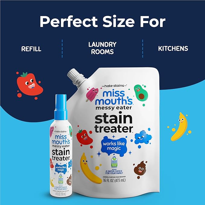 Miss Mouth's Messy Eater Stain Treater - 16oz Refill - Newborn & Baby Essentials - No Dry Cleaning Food, Grease, Coffee Off Laundry, Underwear, Fabric