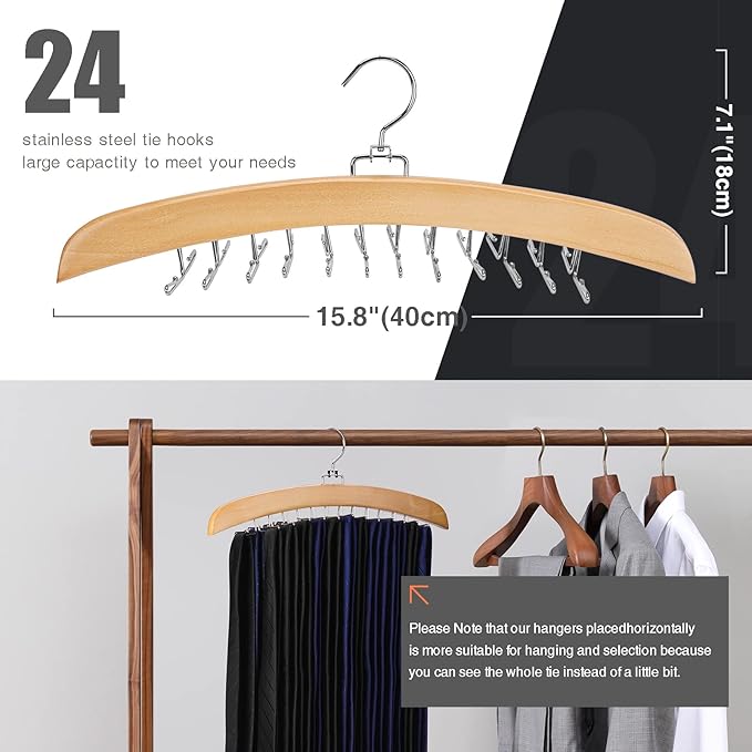 Tie Hanger 2 PCS 24 Hooks Tie Racks for Men Closet, Tie Rack with Upgraded 360°Rotating,Tie Hangers for Men,Tank Top Hanger,Neck Tie Organizer,Belts Scarves Accessories for Bras,Tank Tops
