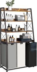 Herture Laundry Basket, 3 Section Laundry Hamper with 4 Tiers Shelf, Pull-Out and Removable Laundry Bags, Large 3 x 15.87 Gallons, for Laundry Room Bathroom Rustic Brown PF05XLN