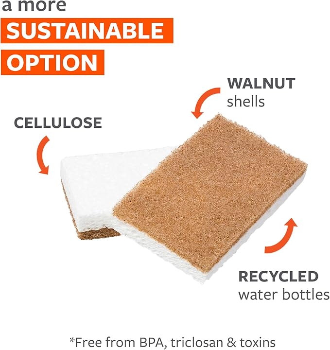 Full Circle Walnut Scrubber Sponges, Pack of 2 – Dual-Sided, Plant-Based & Recycled Kitchen Sponges, Gentle on Nonstick Cookware