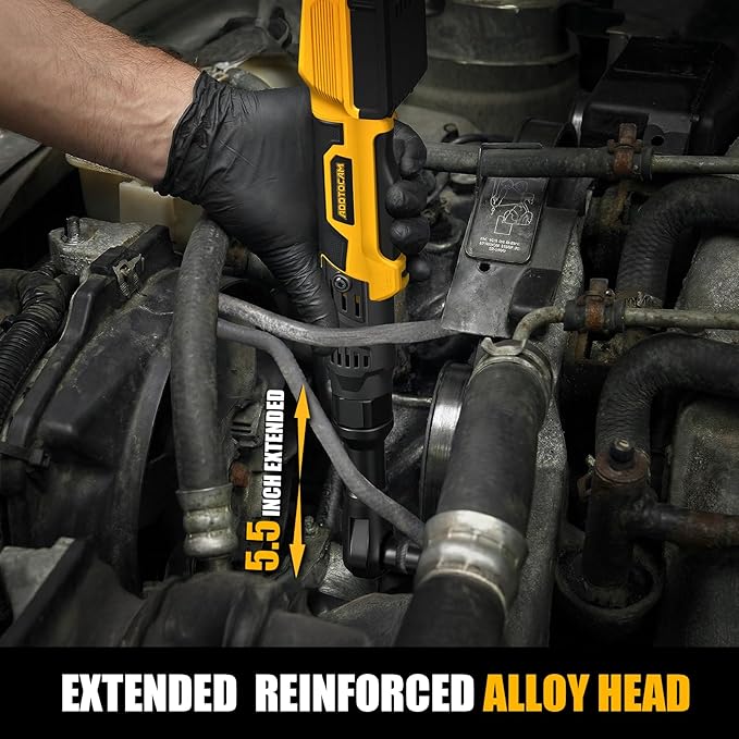 3/8" Cordless Ratchet Wrench for Dewalt 20V Battery(Tool Only),75FT-LBS(102N.m) Extended Electric Ratchet Wrench Set with Variable Speed, LED Light, 1/4"&1/2" Adapter,3" Extension Bar