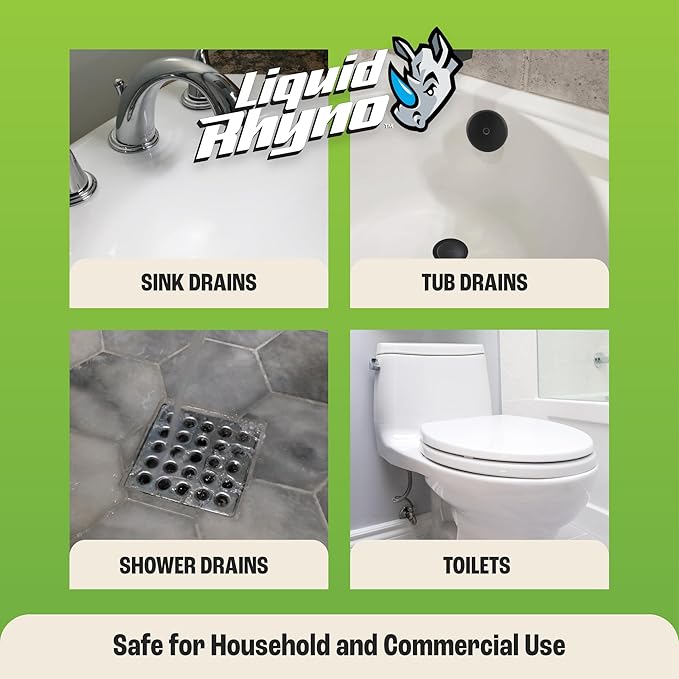 Liquid Rhyno 62 oz. Drain Opener, 2X Concentrate Hair Clog Remover for Sink, Bathtub or Shower Drains, Fast Acting Pro Strength Clears Slow-Flowing Drains, Safe for all Drain Pipes, 4 Treatments