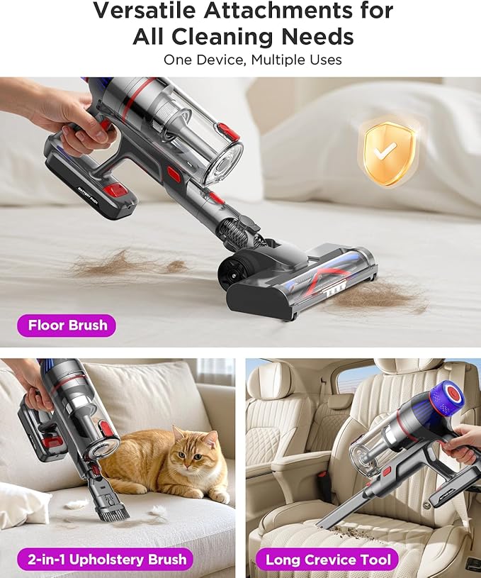 Cuzmok Cordless Stick Vacuum Cleaner for Home: Power Suction Vacuum Tangle-Free Lightweight Design & 2600mAh Detachable Battery Up to 50mins Runtime for Pet Hair Carpet Hardwood Floor