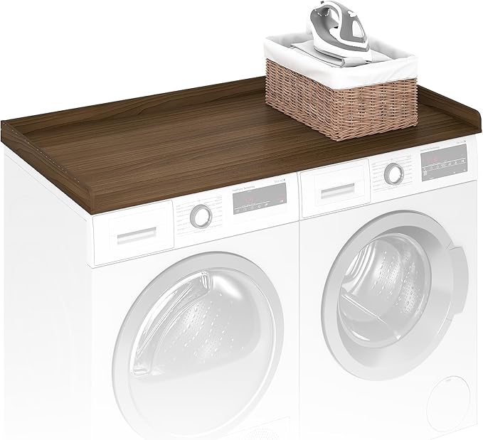 Furinno RAVEL Washer Dryer Countertop, Washer and Dryer Topper, with Edge Rails, Anti Slip Pads, 27.5 D x 54 W, for Laundry Room Organization and Storage, Modern Walnut
