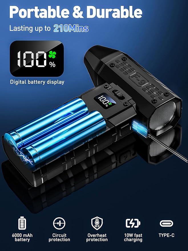 Compressed Air Duster 130000RPM Electric Duster with LED Light, 100 Gear Adjustable Rechargeable Cordless Air Blower Cleaning Tool for Keyboard