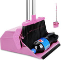 Broom with Dustpan Combo Set, 51'' Broom and Dustpan Set, Brooms and Dust Pan with Handle, Brooms with Standing Dustpans, House Broom for Pets Hair and Floor Cleaning - Pink