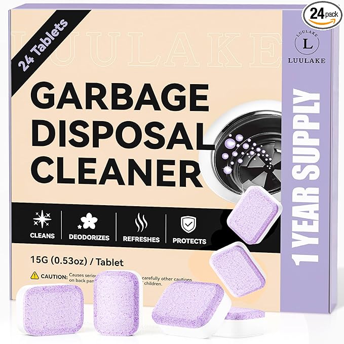 Garbage Disposal Cleaner Deodorizer Tablets - 24 Pack Powerful XL Sink Disposal Cleaner Foaming Tablet, Lavender Foam Garburator Disposer Freshener, Natural Kitchen Drain Cleaning Care, 1 Year Supply