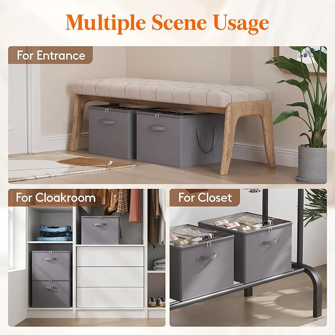 Lifewit Shoe Storage Organizer for Closet, Fabric Large Shoe Box Storage Containers with Clear Cover, Foldable Bins for Boots Heels Sneakers Fits 72-96 Pairs (Each 12-16 Pairs) 6 Pack Gray