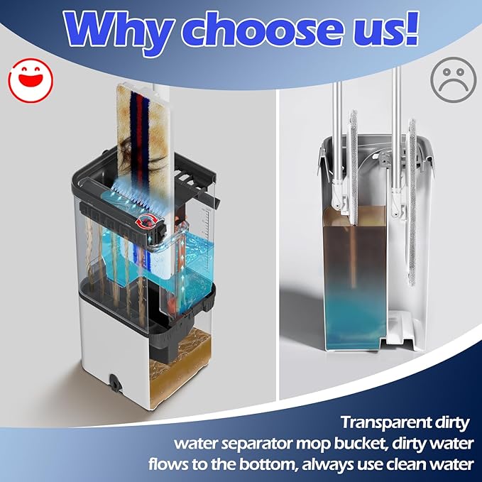 2026 Upgraded Mop and Bucket Set,Midyb Microfiber Mops and Bucket System with 2 Pads,Mop and Bucket with Wringer Set,Automatic Separates Dirty and Clean Water,Wet and Dry Use Mops for Floor Cleaning