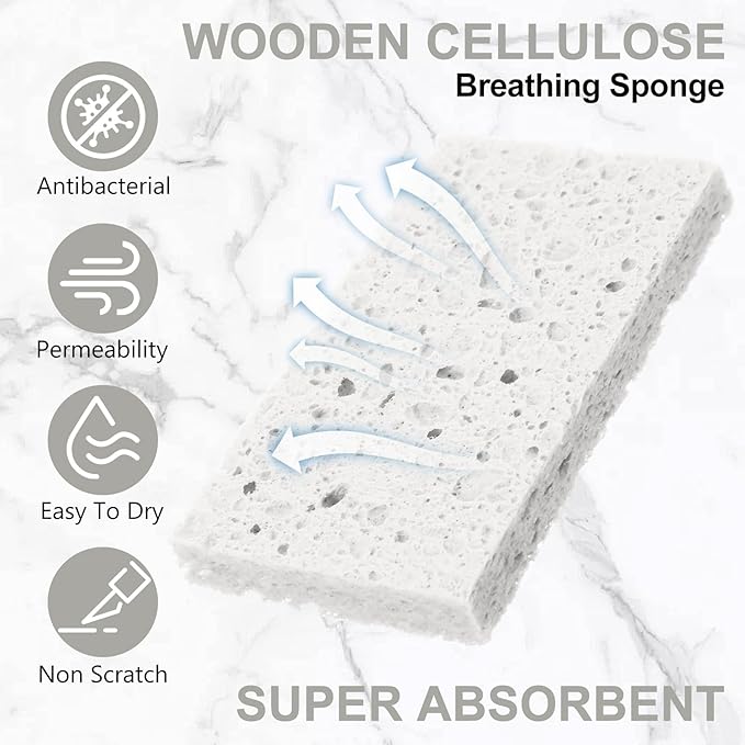 Zhengmy 100 Pieces Sponges Bulk Sponges Kitchen Compressed Sponge Natural Dish Sponge Compressed Wood Pulp Cleaning Without Scratching for Kitchen Bathroom, 3.9 x 2.4 x 0.12 Inch (White)