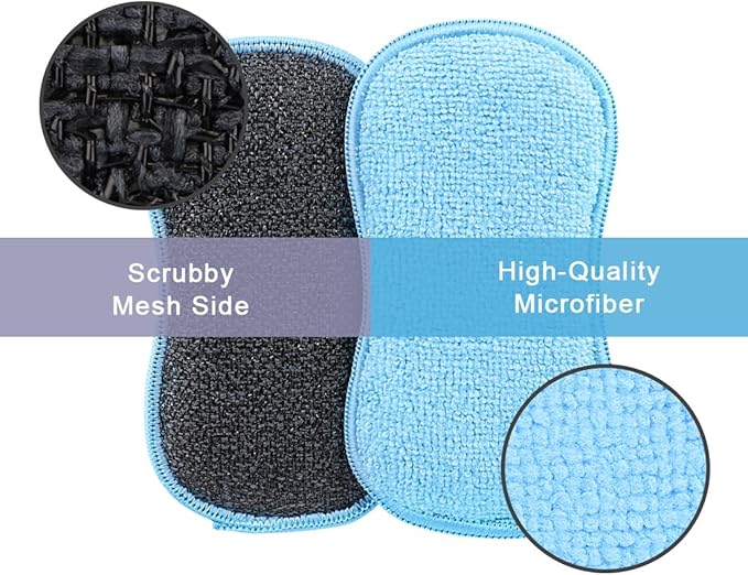 HOMEXCEL 12 Pack Multi-Purpose Scrub Sponges Kitchen, Dish Sponge, Non-Scratch Microfiber Sponge for Efficiently Cleaning Dishes, Pots, and Pans (Blue)