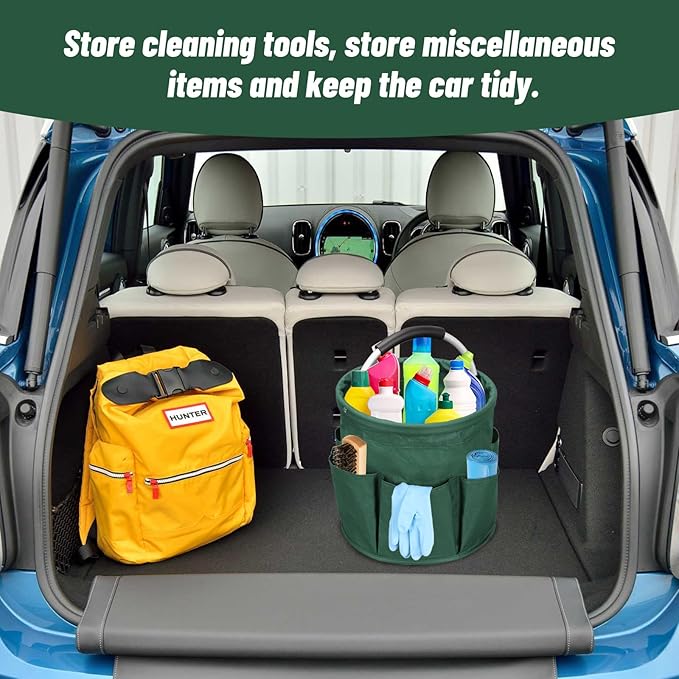 Qivine 17L Cleaning Caddy with Handle, Cleaning Supply Caddy, Foldable Tool Bag Cleaning Products Organizer, Portable Cleaning Bucket Caddy for Cleaning Supplies (Green)