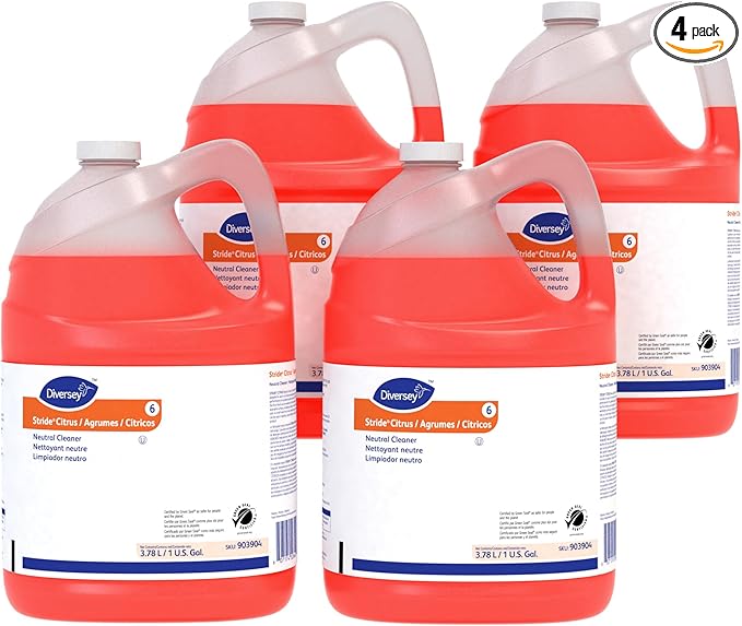 Diversey 903904 Stride Citrus Neutral Cleaner, Commercial Floor Cleaner, Citrus Scent, Concentrate, 1-Gallon (Pack of 4)