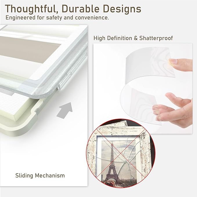 5x7 Picture Frame, Clear Acrylic Photo Frame with White Mat for 4x6 Photos, One-Piece Shatterproof Tool-Free Design, UV-Resistant Waterproof Tabletop Frame for Home Office Decor with 10-Year Warranty