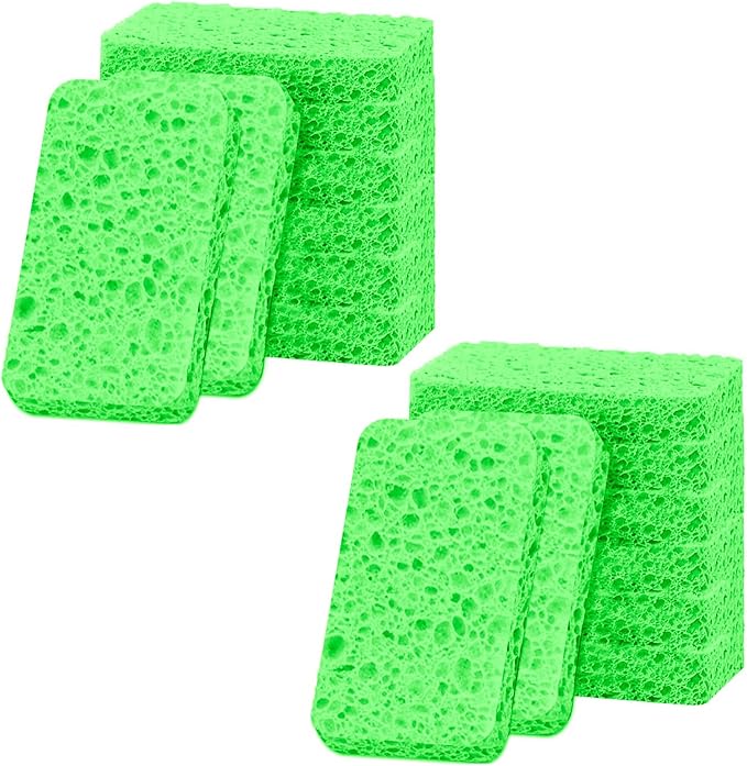 12 - Pack Non-Scratch Scrub Sponges - Sponges for Dishes and Washing Dishes, Cleaning Sponges for Kitchen Home Bathroom Cars, Funny Cut-Outs DIY for Kids (Green)