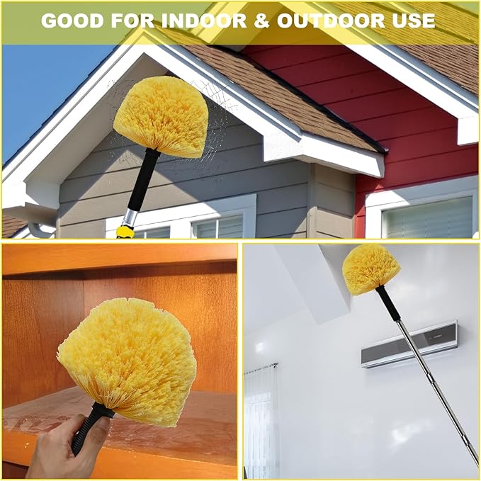2 Pack Robust Cobweb Duster Head Brush – Superior Twist-On Web Cleaning Tool – Spider Web Remover Brush Compatible with Standard 3/4 Inch Threaded Poles for Outdoor & Indoor Use – Head Only (Yellow)