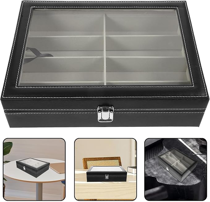 8-Slot Sunglasses Organizer Storage Box with Soft Gray Interior, Hard Eyeglass Display Case for Home and Travel Eyewear Storage