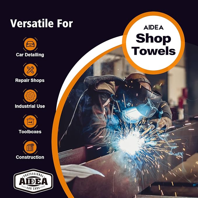 AIDEA Blue Shop Towels-2 Roll, All-Purpose Microfiber Blue Shop Towels, Lint-Free Cleaning Rags Microfiber Cloth, Reusable Paper Towels for Automotive, Mechanic, Workshops, House, Kitchen-11×9"