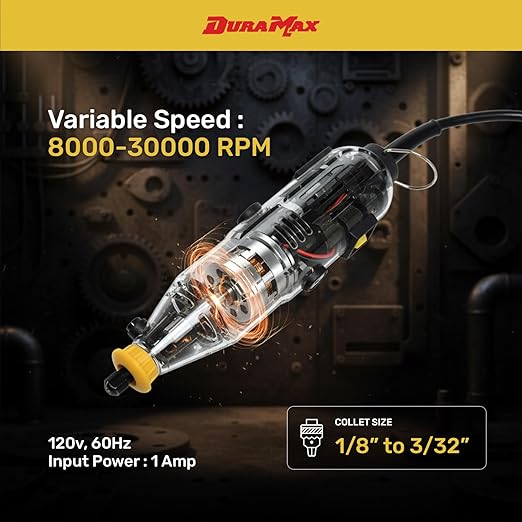 DURAMAX 40-Piece Rotary Tool Kit, Variable Speed 8000-30000 RPM, 120V Corded, with Blow Mold Case, for Cutting, Grinding, Polishing