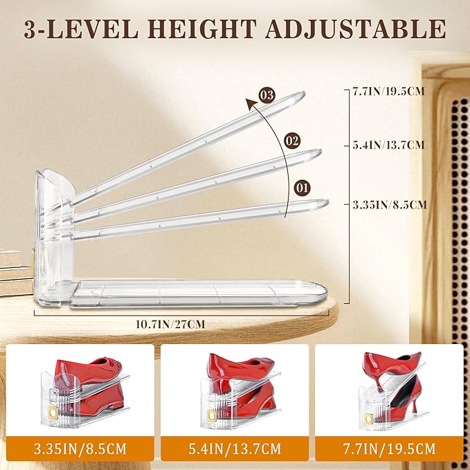 Shoe Slots Organizer for Closet, 36 Pack Shoe Stacker Organizer, Shoe Storage Space Savers 50%, 3 Levels Adjustable Shoe Racks for Closet Organization