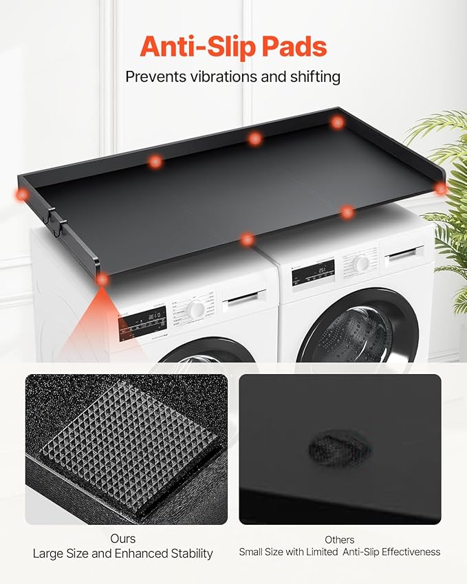 VEVOR Washer Dryer Countertop with 3 Splicing Panels, 54" x 27" Wooden Washer and Dryer Countertop with Non-Slip Pads, Water-Resistant Laundry Topper for Laundry Room Organization and Storage, Black