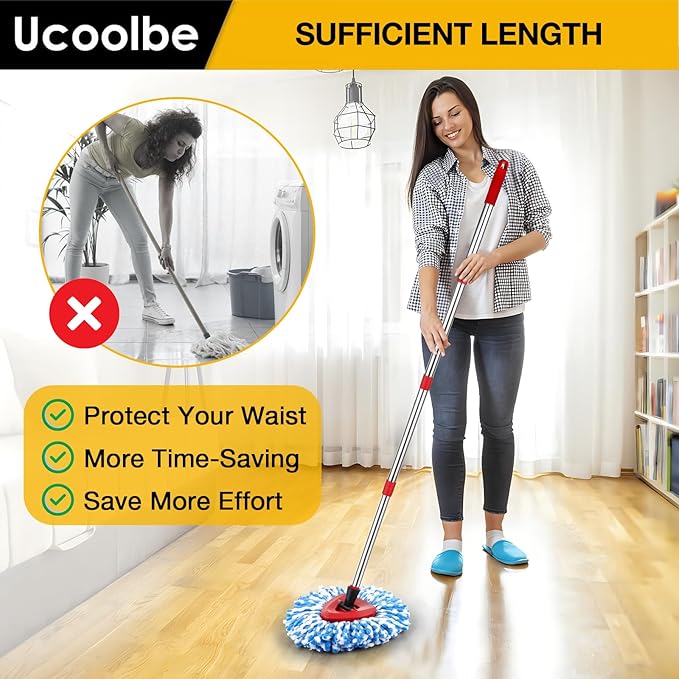 Spin Mop Replacement Head for O Cedar 2 Tank RinseClean, 4 Microfiber mop Refill, 1 Scrub Brush, 1 Mop Stick, 1 Mops Base, Deep Cleaning, 30" to 58" Mop Handle Replacement