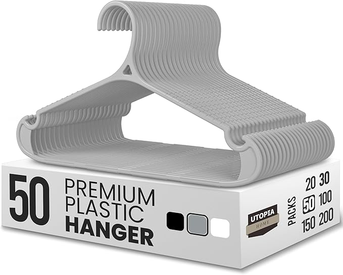 Utopia Home Clothes Hangers - Standard Plastic Hangers Space Saving - Durable Coat Hangers 50 Pack (Grey)