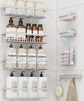 8 Pack Adhesive Rustproof Shower Caddy with Soap Dishes, Toothbrush Holder & Hooks, Large Capacity No-Drilling Shower Shelves Rack for Bathroom Organizers and Storage Accessories, Silver