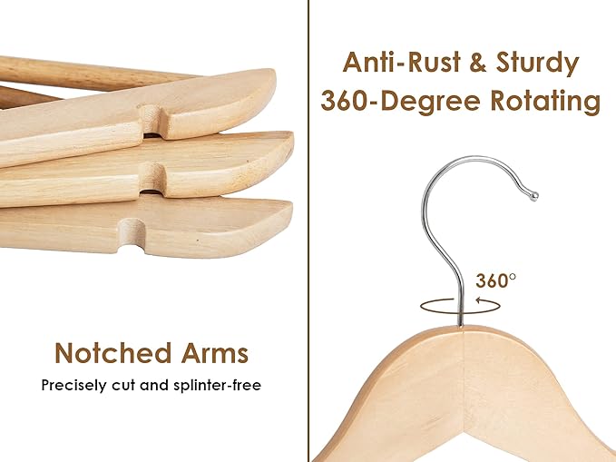 StorageWorks Wooden Hangers 20 Pack, Wood Coat Hangers for Closet, Heavy Duty Clothes Hangers for Suits, Shirts, Pants, Jackets, Natural Wood Color
