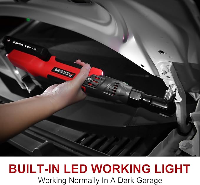 AOBEN 21V 3/8" Cordless Ratchet Wrench Kit-74 Ft-lbs Brushless Electric Power Ratchet with Variable Speed, 2X2000mAh Lithium-Ion Battery, Charger, 8 Sockets, 1/4" & 1/2" Adaptors, 3" Extension Bar