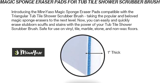 Magic Sponge Eraser Pads Fit Extendable Tub Tile Scrubber Brush | Magic Sponge Eraser Cleaning Scrubber Refill Replacement Pads | Compatible with Moku, Yocada & Cleanhome & Others | 3 Pack