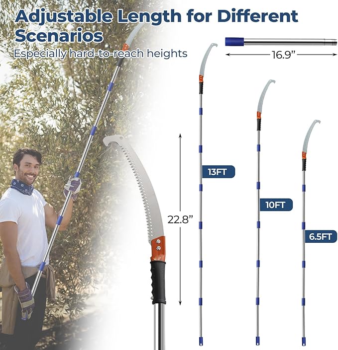 Pole Saws for Tree Trimming, 10FT Long Branch Cutter Handle Pruner, Heavy Duty Tree Trimmer Pole | Ergonomic Non-Slip Grip for Yard Garden and Patios High Branches Cutting