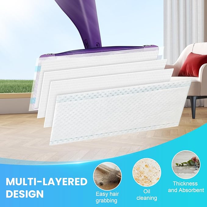 20 Count Wet Jet Pads Refill, Compatible with Swiffer WetJet Spray Mop, Super Absorbent Disposable Cleaning Pads for All Floor Types