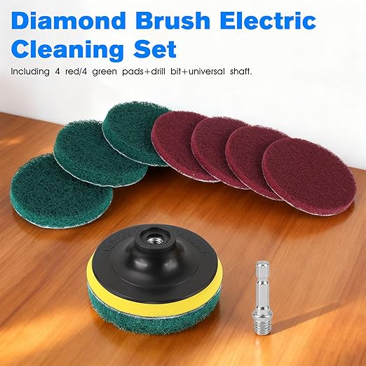 4-Inch Power Scrubber Pads Drill Attachment,Suitable for Kitchen and Bathroom Electric Diamond Brush Cleaning Kit, Including Such as Tiles, Bathtubs, Glass, Porcelain, Showers, Bathtubs and Sinks ﻿