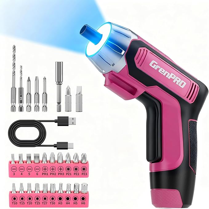4V Electric Screwdriver Rechargeable 29pcs, Cordless Screwdriver, USB Small Power Screwdriver Set with Bits, Pink, Ideal for Home Repairs