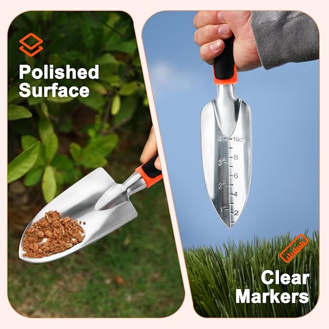Garden Shovel Trowel Garden Tool Set, 2 Pack Heavy Duty Gardening Tools Set Include Wide Garden Trowel, Hand Shovel with Measurement Mark, Small Shovels for Gardening Digging Planting Transplanting