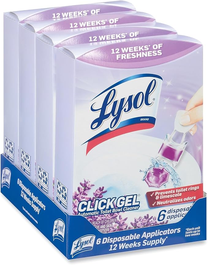 Lysol Click Gel Automatic Toilet Bowl Cleaner, Toilet Gel Stamp, Toilet Freshener, Bathroom Essentials, Refreshing Lavender Scent, 6 Count (Pack of 1)