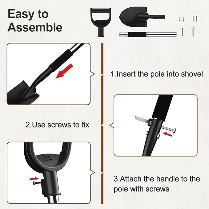 Shovel for Digging, 31" Compact Garden Shovel with D-Grip, Small Metal Spade Shovel for Gardening Camping, Kids Sand Beach Mini Spade, Portable