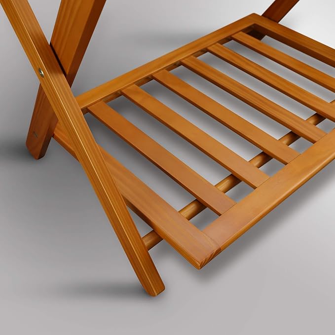 Casual Home Foldable Solid Wood Fully-Assembled Luggage Rack, 26.75"Wide with Shelf, Honey Oak
