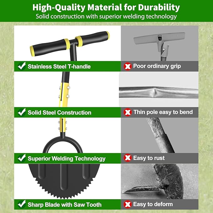 Lawn Edger with T-Grip, Half Moon Saw-Tooth Edger, 38-Inch Step Edger for Sidewalk and Grass Maintenance