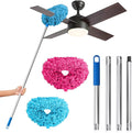 DRQ Ceiling Fan Cleaner Duster, 2 Pack Reusable Microfiber Duster with Extension Pole, 13 to 48 Inch Fan Blade Cleaner, Removable Dusters for Cleaning Walls Bookshelves Door Window Top (Blue Pink)