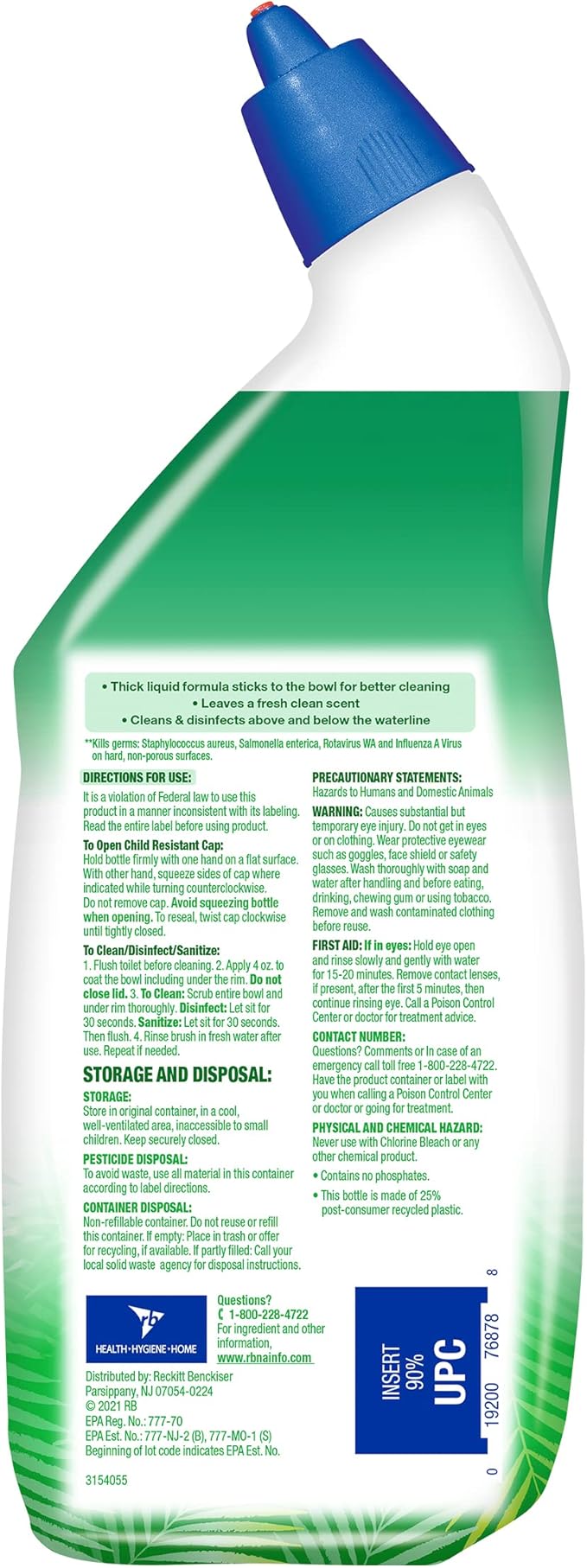 Lysol Toilet Bowl Cleaner Gel, For Cleaning and Disinfecting, Stain Removal, Forest Rain Scent, 24oz (Pack of 4)