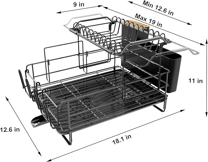 Runnatal 2-Tier Dish Drying Rack with Drainboard Set, Stainless Steel Detachable 2-in-1 Large-Capacity 2-Tier Over The Sink Anti-Rust Dish Rack and Dish Drainer for All Kitchen
